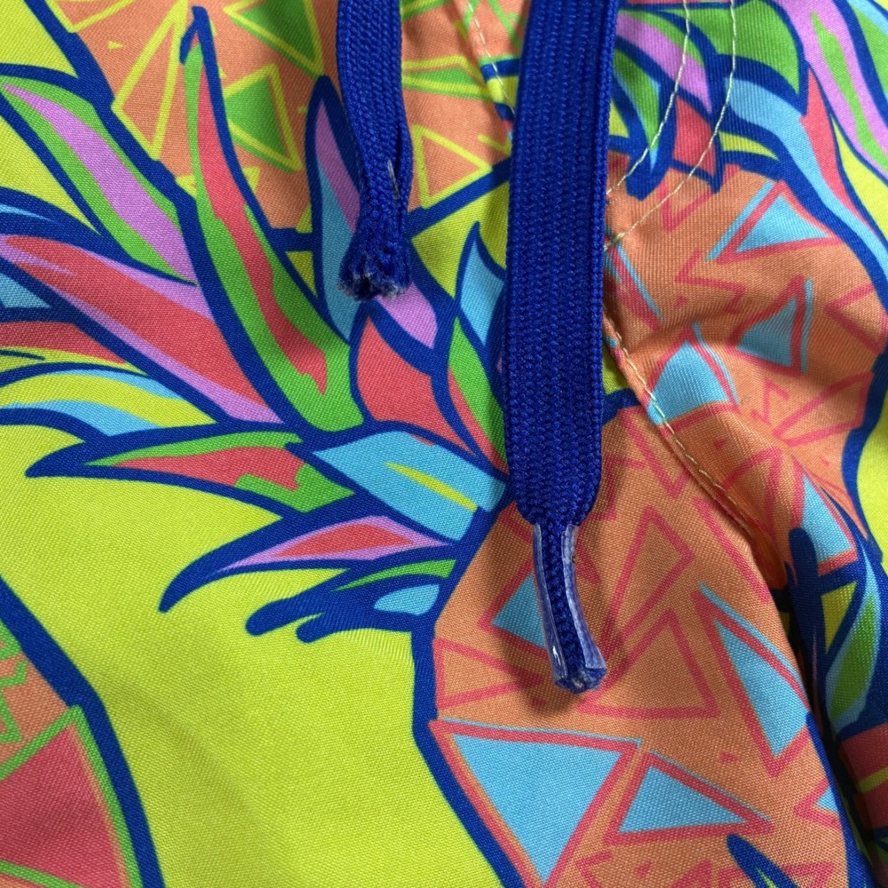 Tipsy Elves Mens Pineapple Print Swim Trunks Neon Yellow Blue Size Medium - Picture 8 of 9